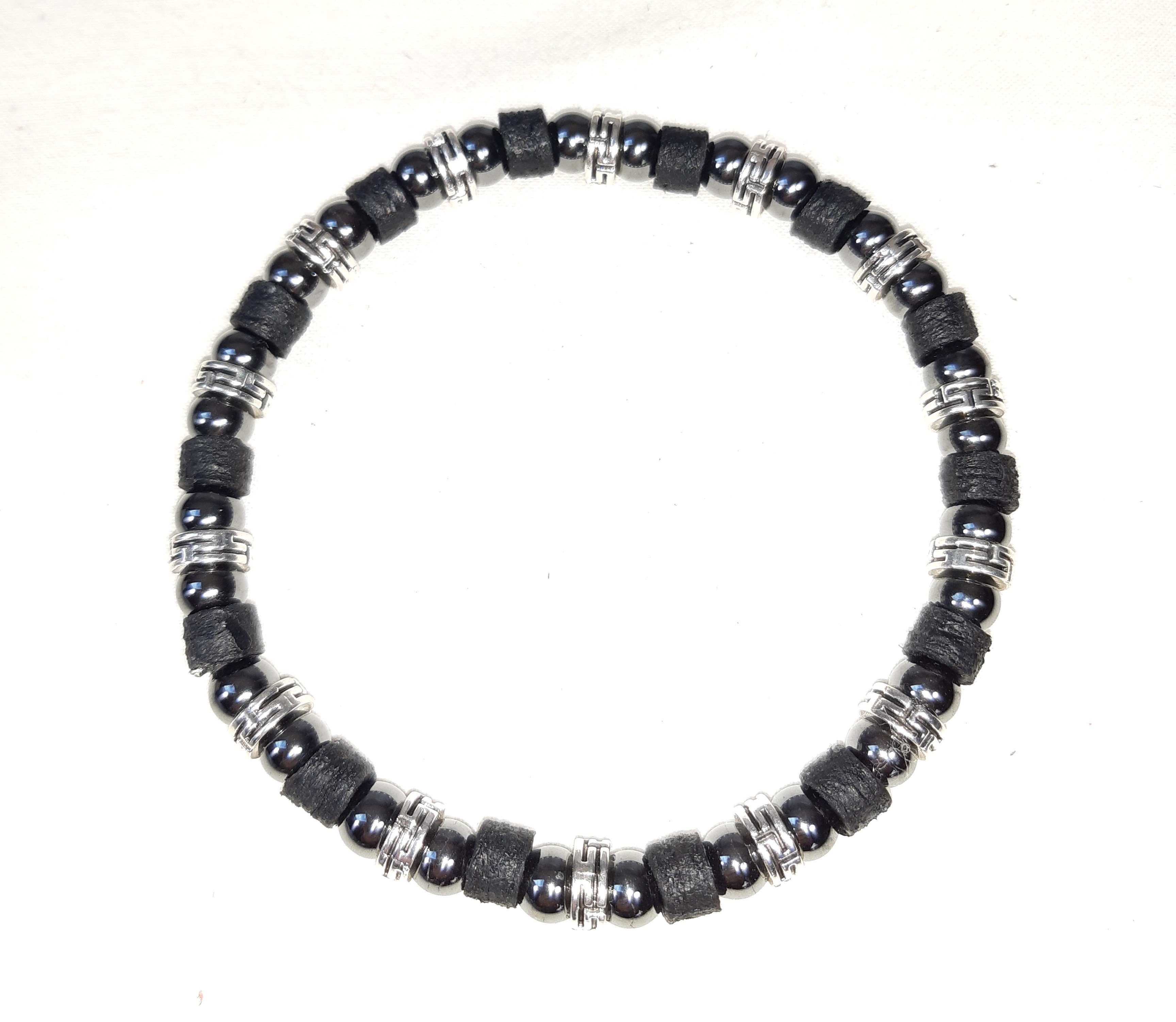 Bracelet extensible cuir et hématite